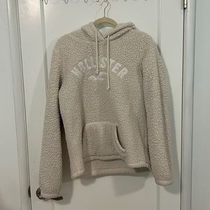 Hollister Cream Logo Sherpa Hoodie Size Large